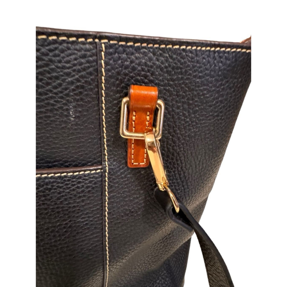 DOONEY & BOURKE LEXINGTON Black Brown Pebbled Leather Shoulder Tote Purse Bag - Picture 3 of 12